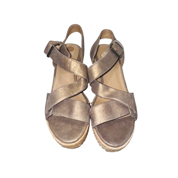 Eileen Fisher Beckon Espadrille Wedge Sandal Platinum Metallic Bronze Wedge 6.5 - Picture 4 of 11